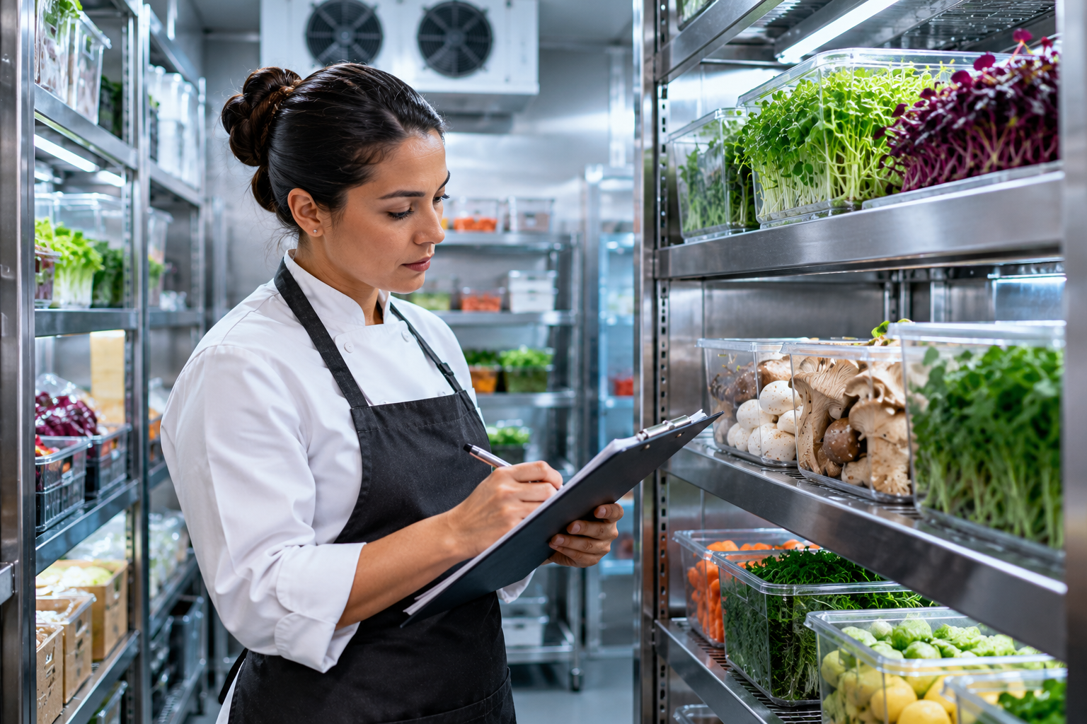 Home 8 Chef Inspecting Fresh Produce in Walk In Cooler