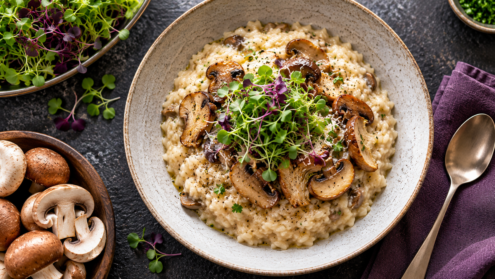 Home 11 Gourmet Mushroom Risotto with Microgreens